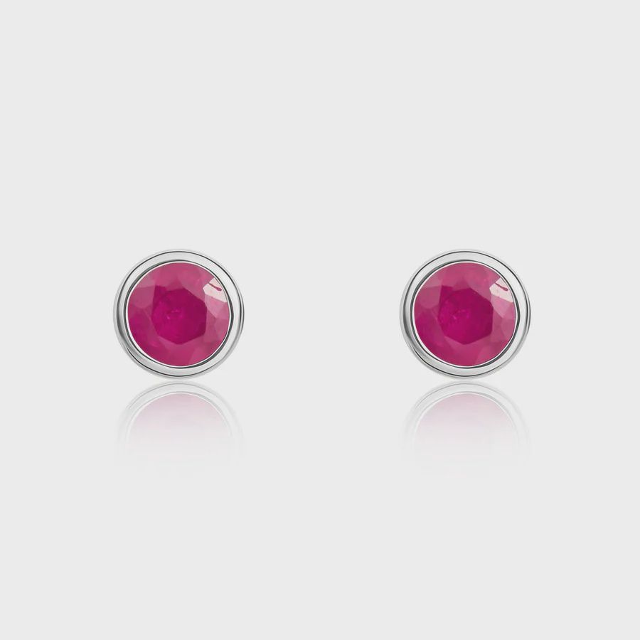 9ct White Gold Round Ruby Rubover Stud Earrings 3mm