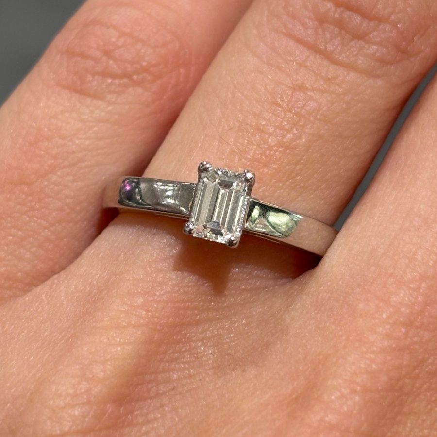 Pre-Owned Platinum 0.40ct Emerald Cut Diamond Solitaire Ring