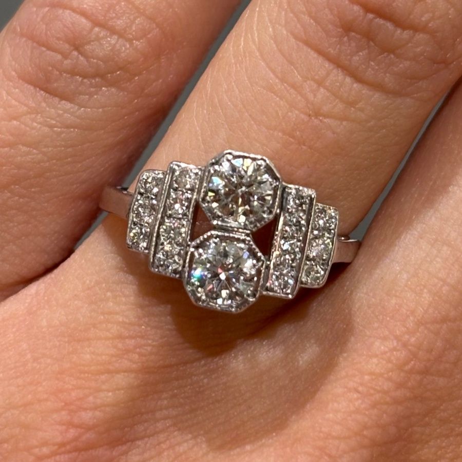 Pre-Owned 18ct White Art Deco Style 0.75ct Diamond Cluster Ring