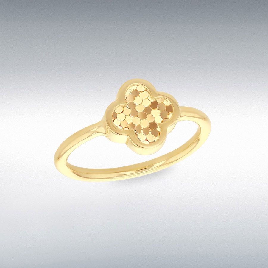 9ct Yellow Gold 9.3mm Disco Petal Clover Ring