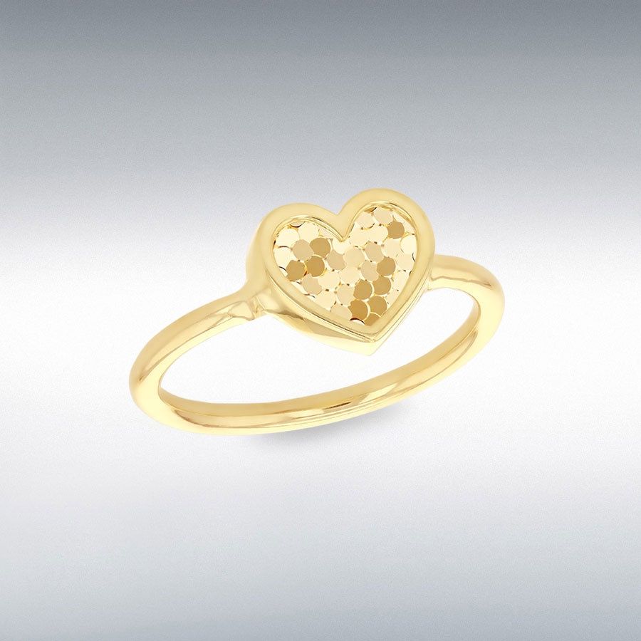 9ct Yellow Gold Disco Heart Ring