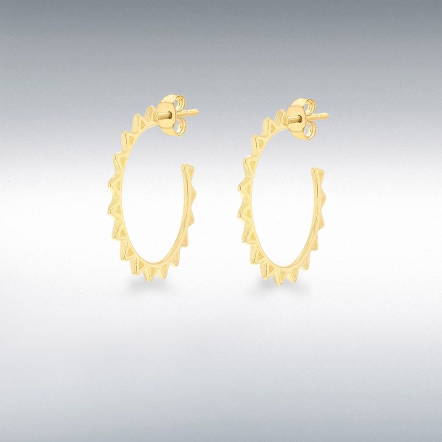 Sterling Silver Yellow Gold Plated Spike-Tube Half-Hoop Earrings