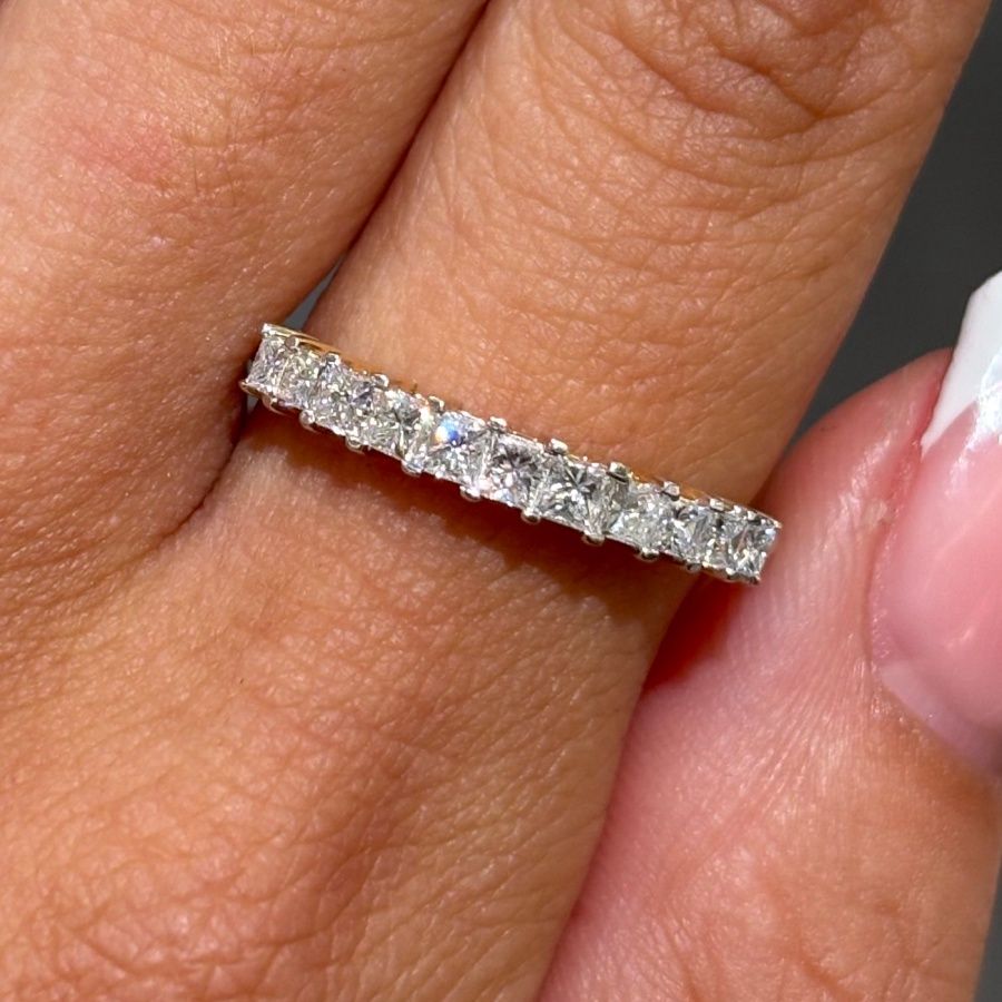 Pre-Owned 9ct Yellow Gold 0.55ct Princess Cut 1/2 Eternity Ring