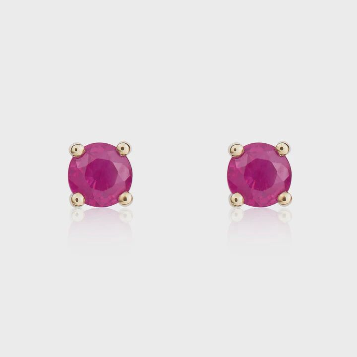 9CT Yellow Gold Round Ruby Claw Stud Earrings 4mm