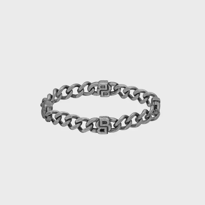 Gents BOSS Double B Black Stainless Steel Link Bracelet