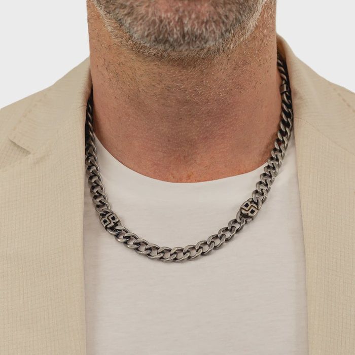 Gents BOSS Double B Black Stainless Steel Link Necklace