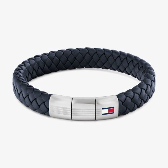 Tommy Hilfiger Navy Braided Stainless Steel Clasp Leather Bracelet