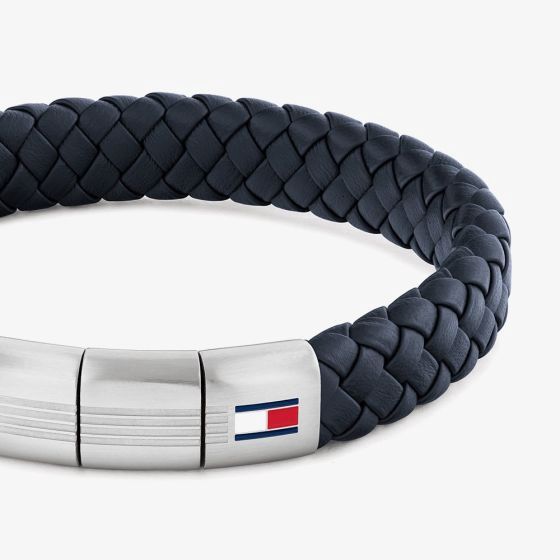 Tommy Hilfiger Navy Braided Stainless Steel Clasp Leather Bracelet