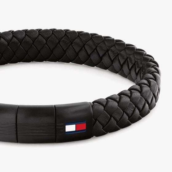 Tommy Hilfiger Black Clasp Braided Leather Bracelet