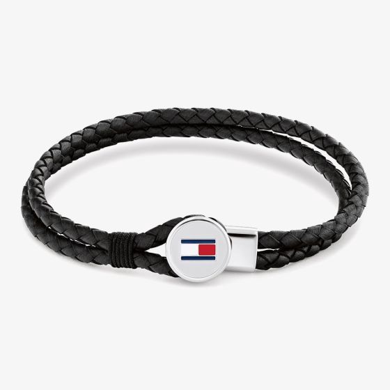 Tommy Hilfiger Bruce Braided Black Leather Bracelet