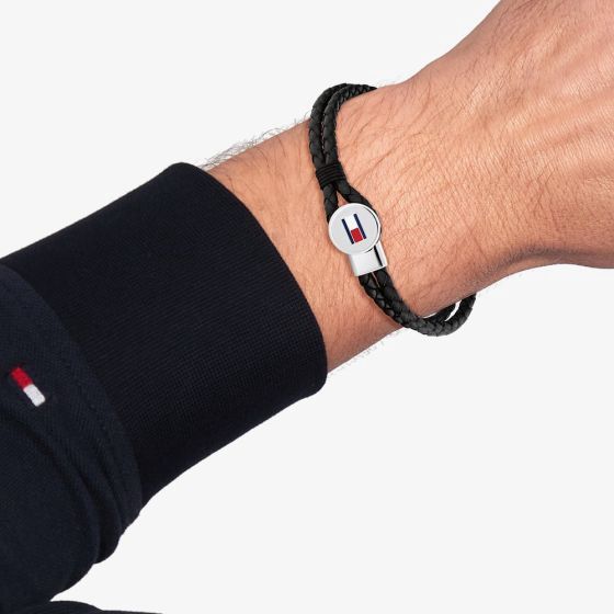 Tommy Hilfiger Bruce Braided Black Leather Bracelet