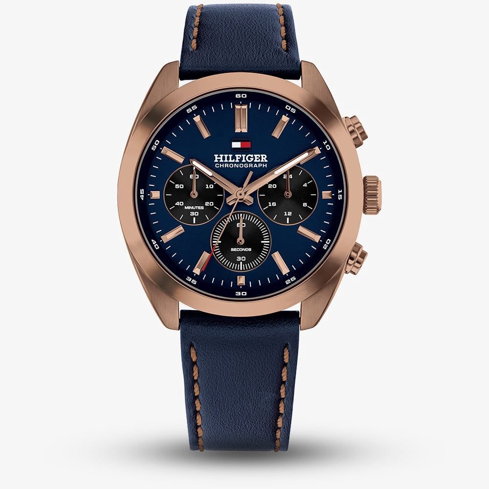 Tommy Hilfiger Mens Hudson Chronograph Blue Leather Strap Watch