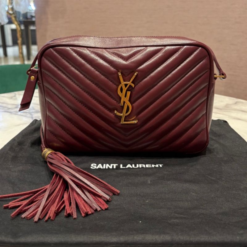Pre-Owned YSL Lou Camera Bag in Quilted Burgundy Calfskin