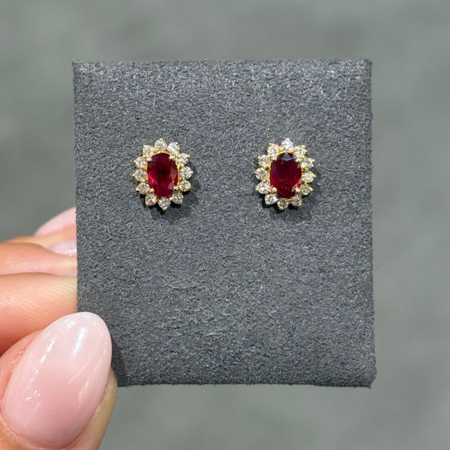 Pre-Owned 18ct Yellow Gold 1.30ct Ruby &amp; 0.24ct Diamond Stud Earrings