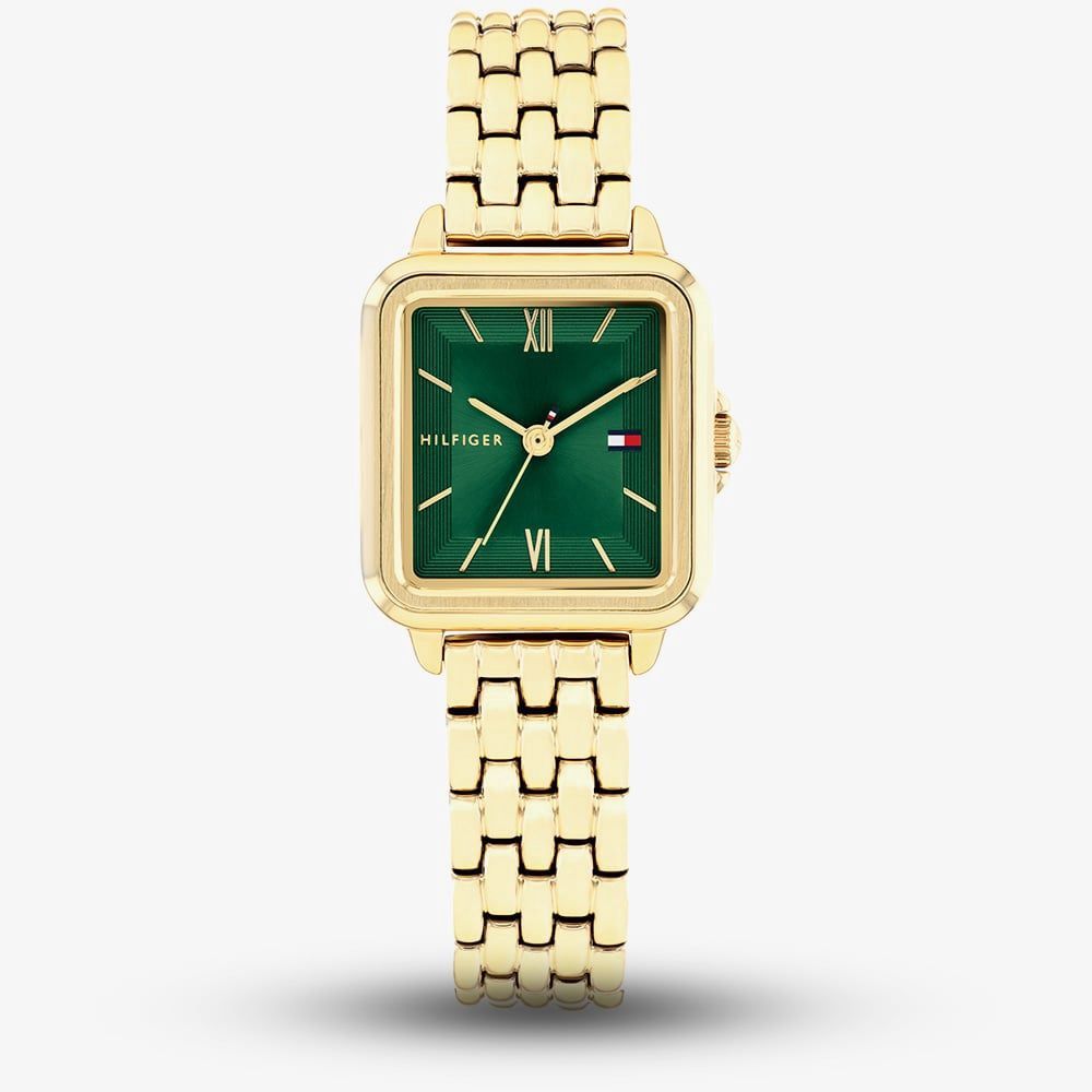Tommy Hilfiger Ladies Mia Green Dial Gold Tone Watch