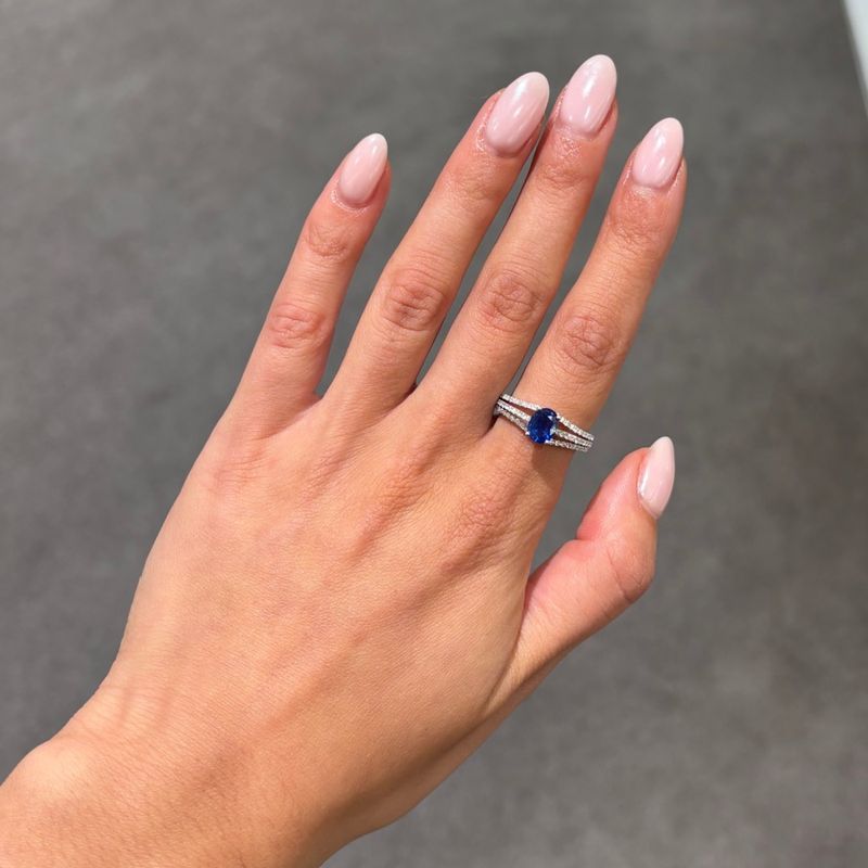 Pre-Owned 18ct White Gold 1.05ct Created Sapphire &amp; 0.30ct Diamond Ring