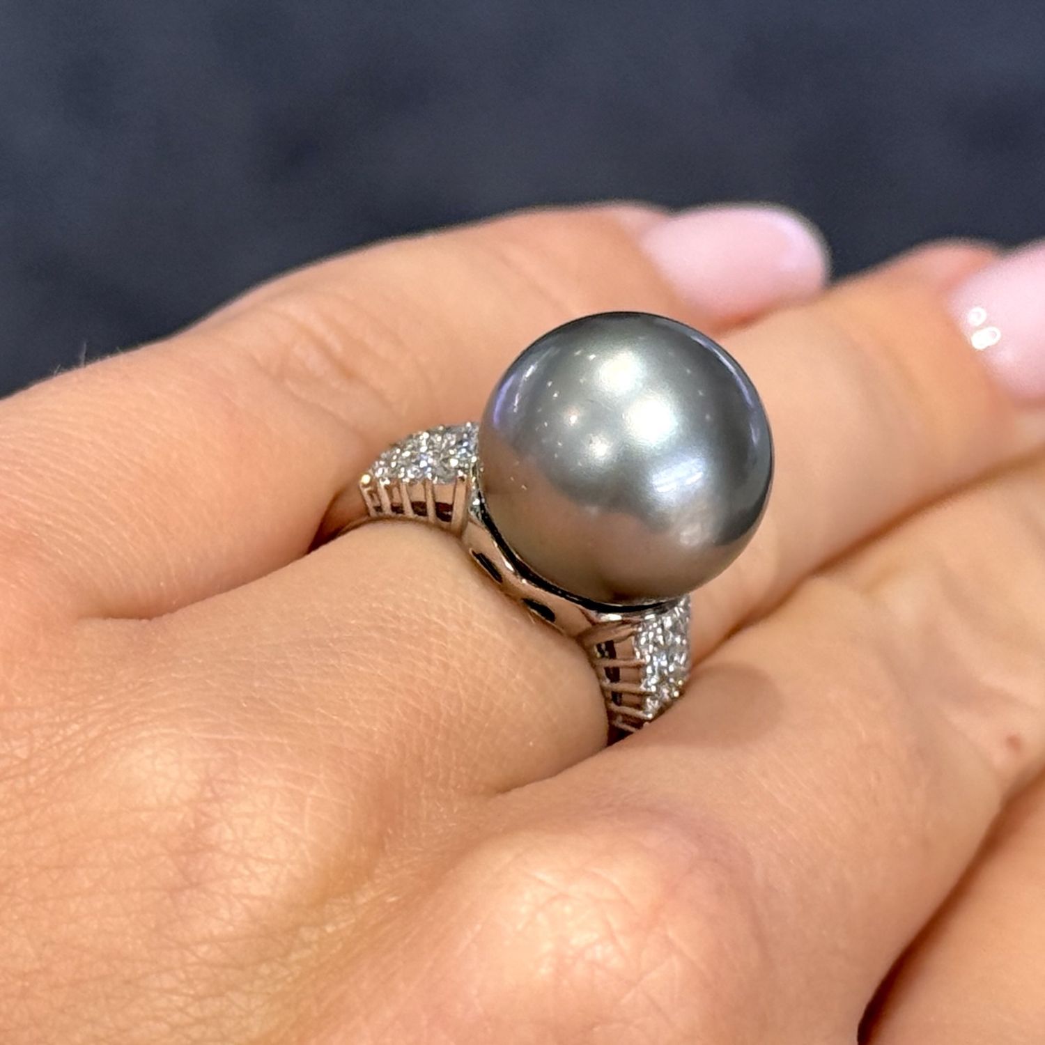 Pre-Owned Platinum 900 3.5mm Tahitian Pearl &amp; 0.35ct Diamond Ring