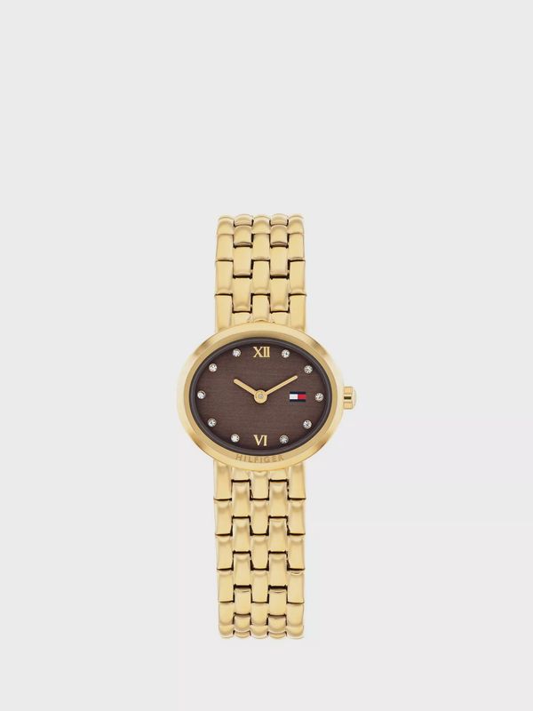Tommy Hilfiger Moira Gold Tone Chocolate Dial Ladies Watch Tommy Hilfiger Moira Gold Tone Chocolate Dial Ladies Watch