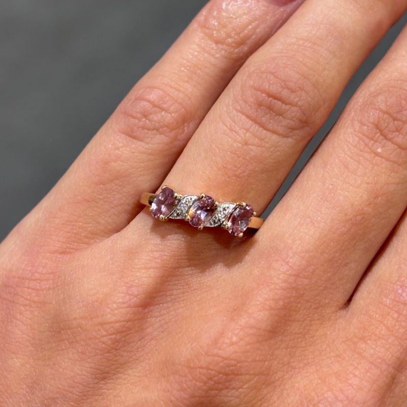 Pre-Owned 9ct Yellow Gold 0.75ct Pink Topaz &amp; Diamond Ring