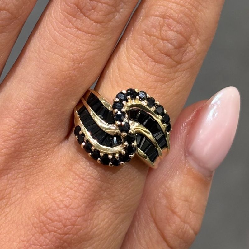 Pre-Owned 9ct Yellow Gold 1.67ct Sapphire Cluster Wave Ring Pre-Owned 9ct Yellow Gold 1.67ct Sapphire Cluster Wave Ring