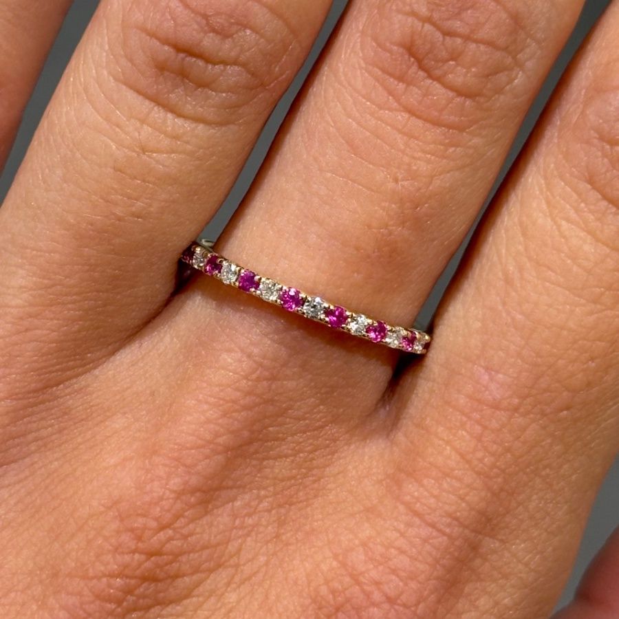 Pre-Owned 9ct Yellow Gold Ruby &amp; Diamond Half Eternity Ring