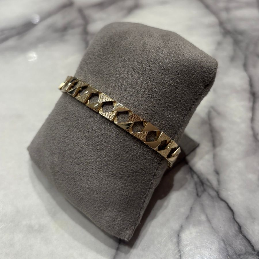 Pre-Owned 9ct Yellow Gold Square Curb Link Gents 8&quot; Bracelet 11.4g
