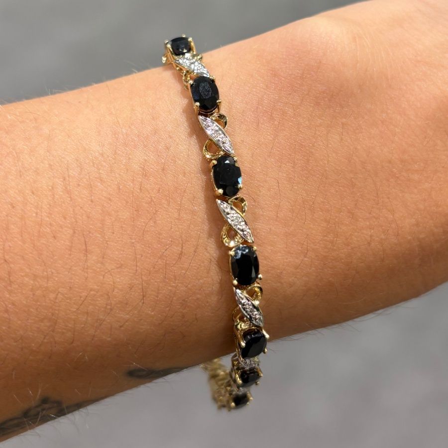 Pre-Owned 9ct Yellow Gold 8.4ct Sapphire &amp; Diamond Fancy Tennis Bracelet