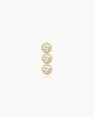 Triple Stone Bezel Barbell Single Earring Triple Stone Bezel Barbell Single Earring