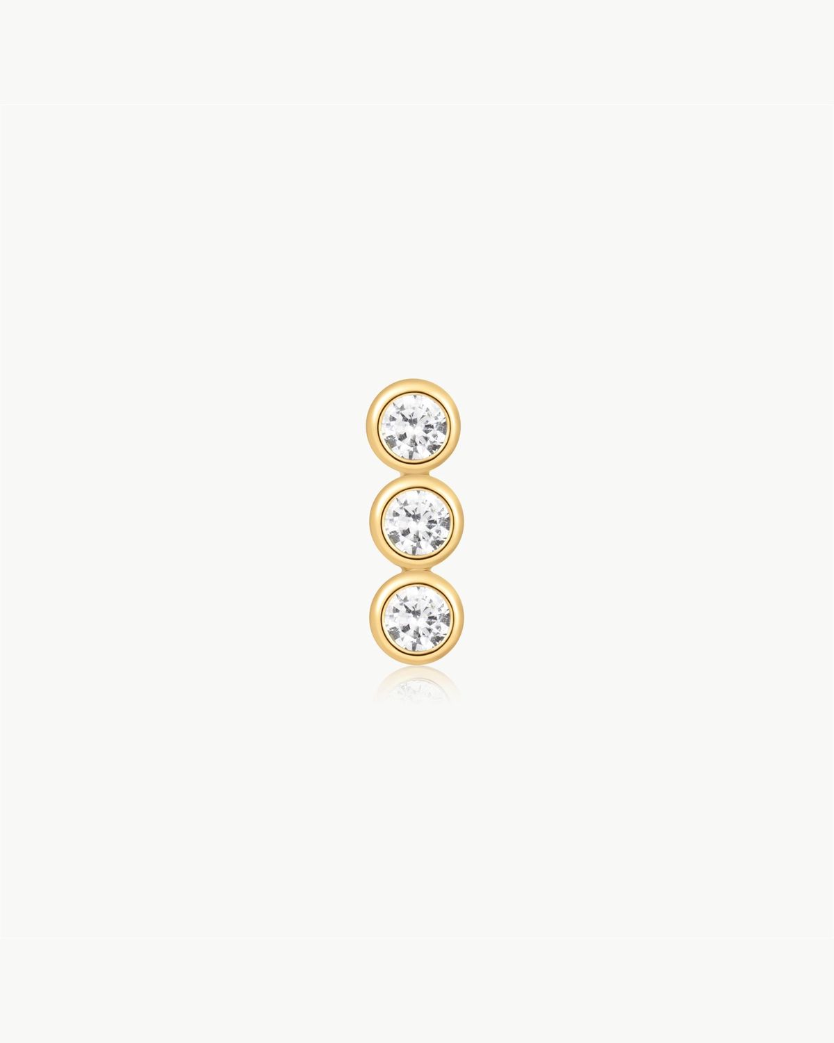 Triple Stone Bezel Barbell Single Earring, Colour: Gold Plated