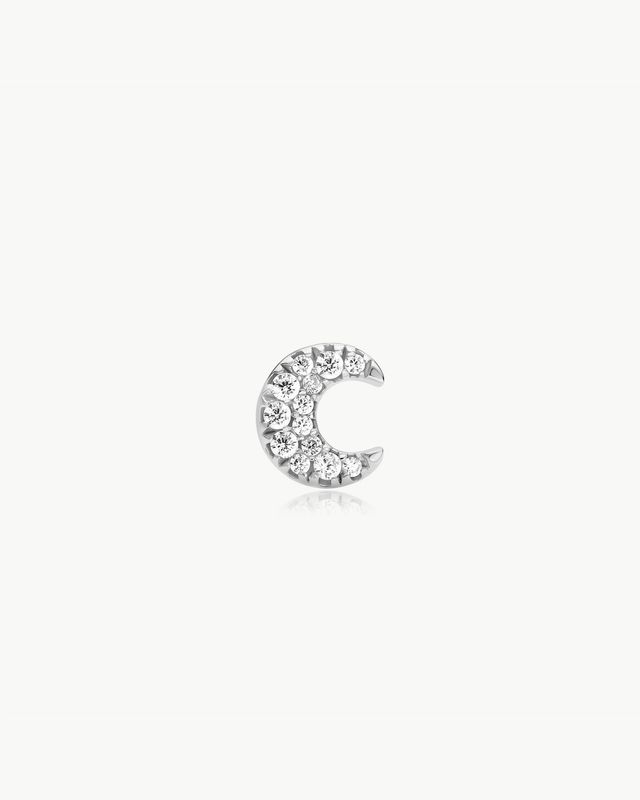 Pave Crescent Moon  Barbell Single Earring