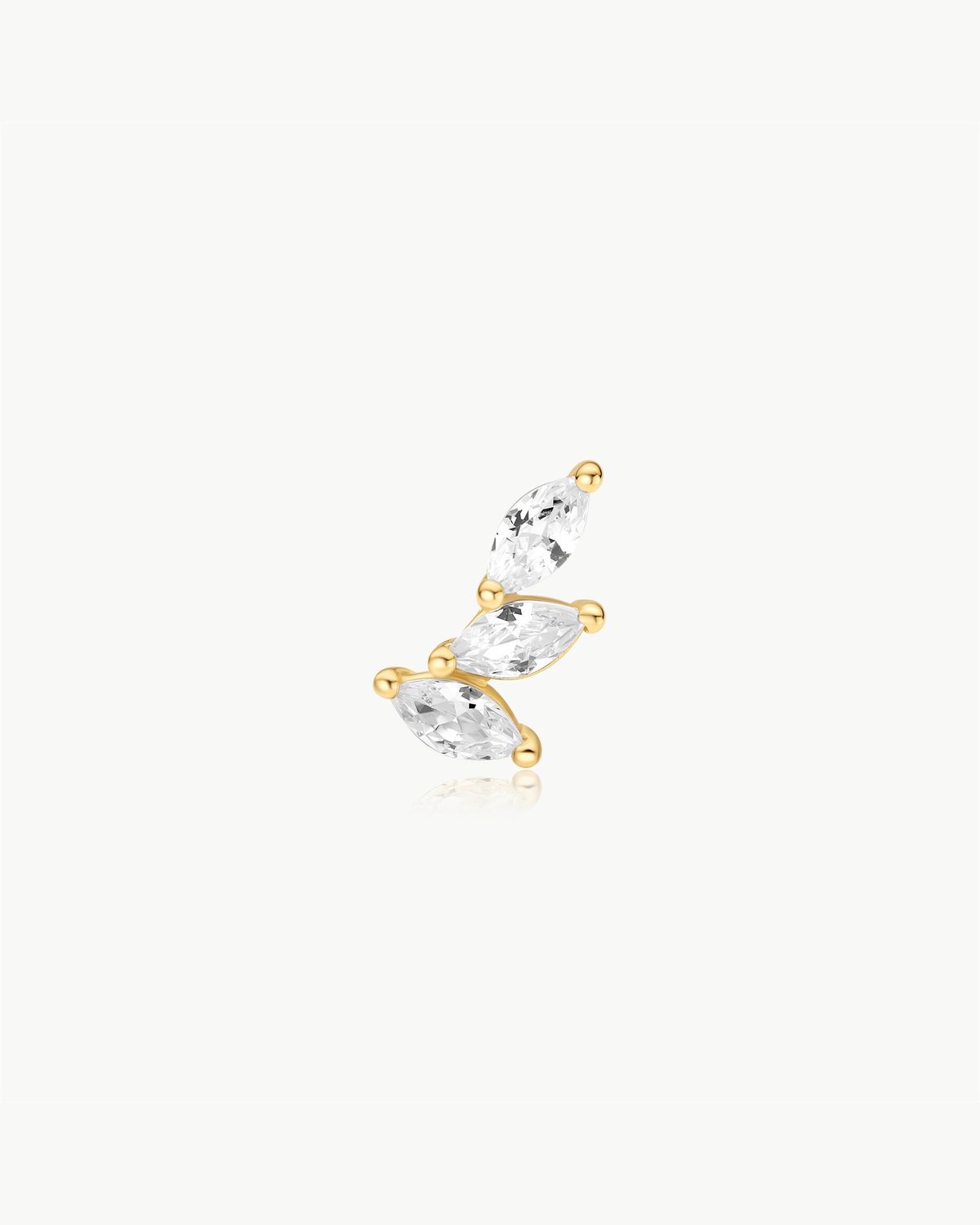 Triple Marquise  Barbell Single Earring, Colour: Gold Plated