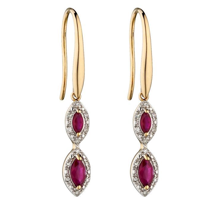 9ct Yellow Gold Marquise Double Drop Earrings