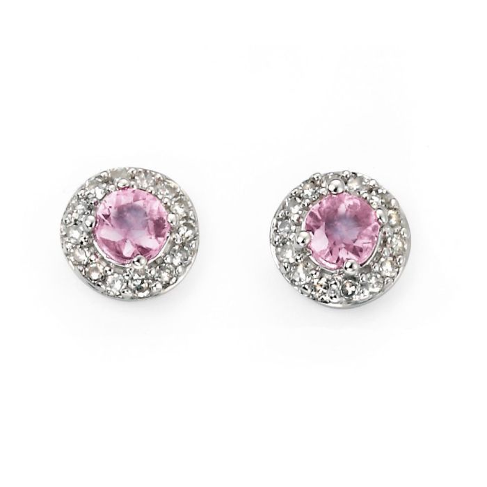 9ct White Gold Pink Sapphire Earrings with Diamonds