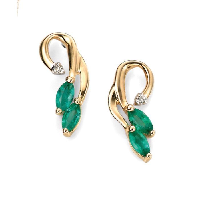 9ct Yellow Gold Vine Style Earrings with Emerald
