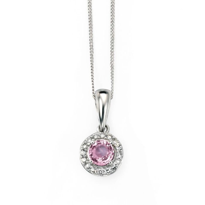 9ct White Gold Pink Sapphire Pendant with Diamonds