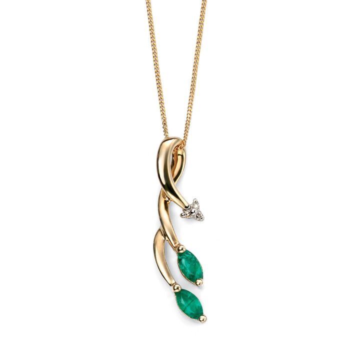 9ct Yellow Gold Vine Style Pendant with Emerald
