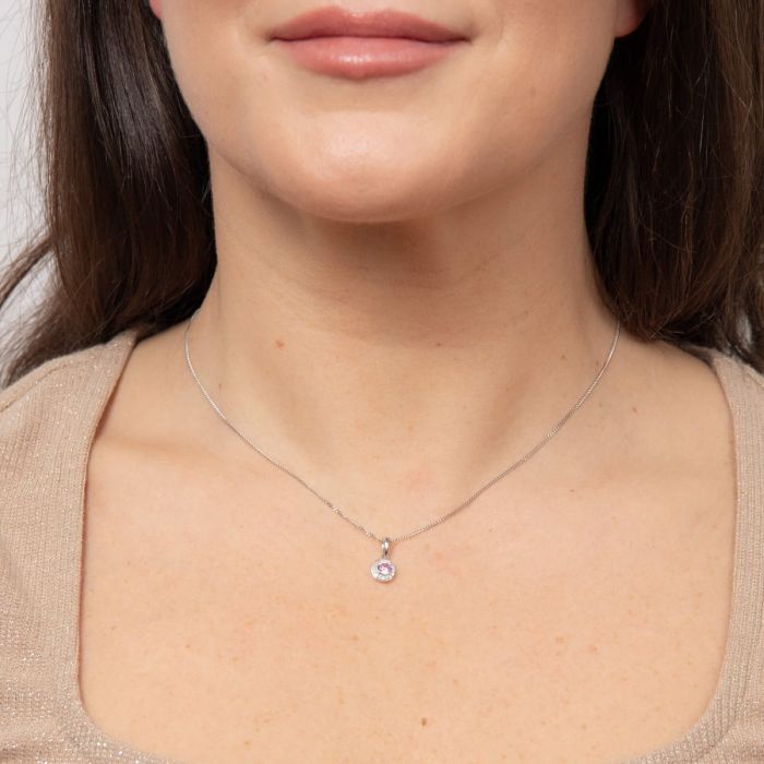 9ct White Gold Pink Sapphire Pendant with Diamonds
