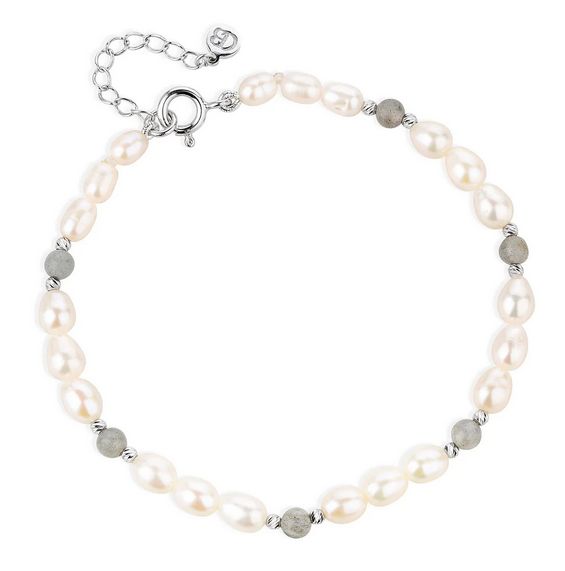 Sterling Silver Pearl Eternity Bracelet, Stone: Labrodorite