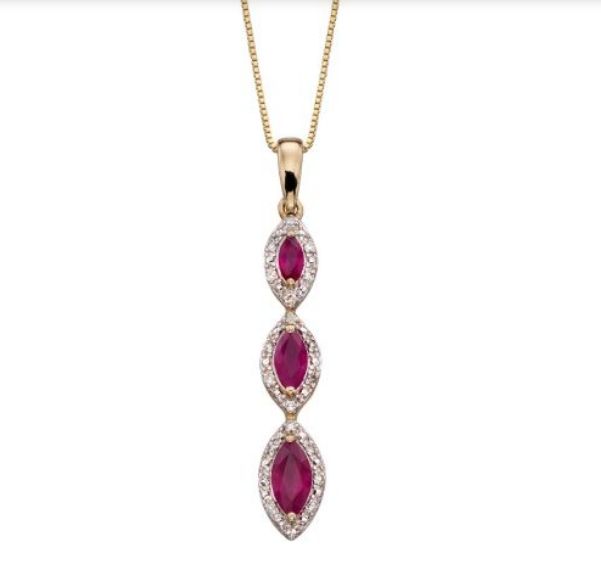 9ct Yellow Gold Ruby Marquise Triple Drop Pendant