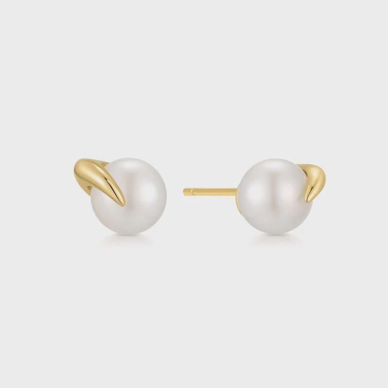 Gold Pearl Claw Stud Earrings