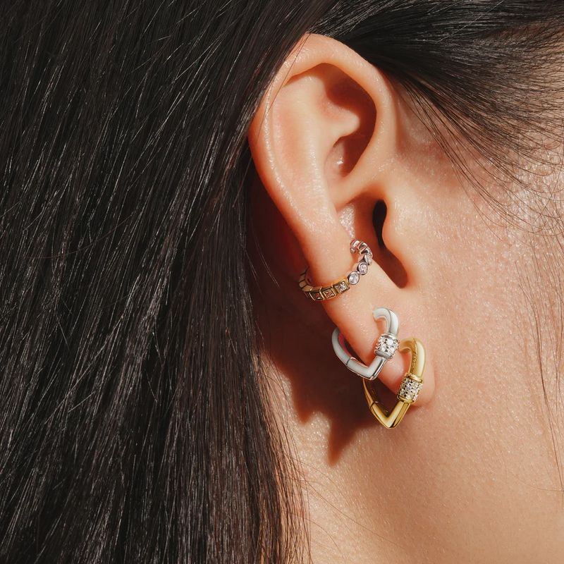 Silver Mini Heart Clasp Huggie Hoop Earrings