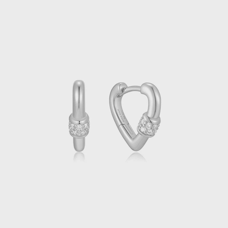 Silver Mini Heart Clasp Huggie Hoop Earrings