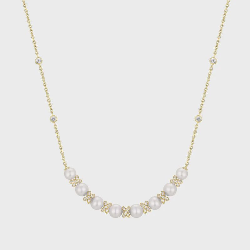 Gold Sparkling Braided Shell Pearl Necklace