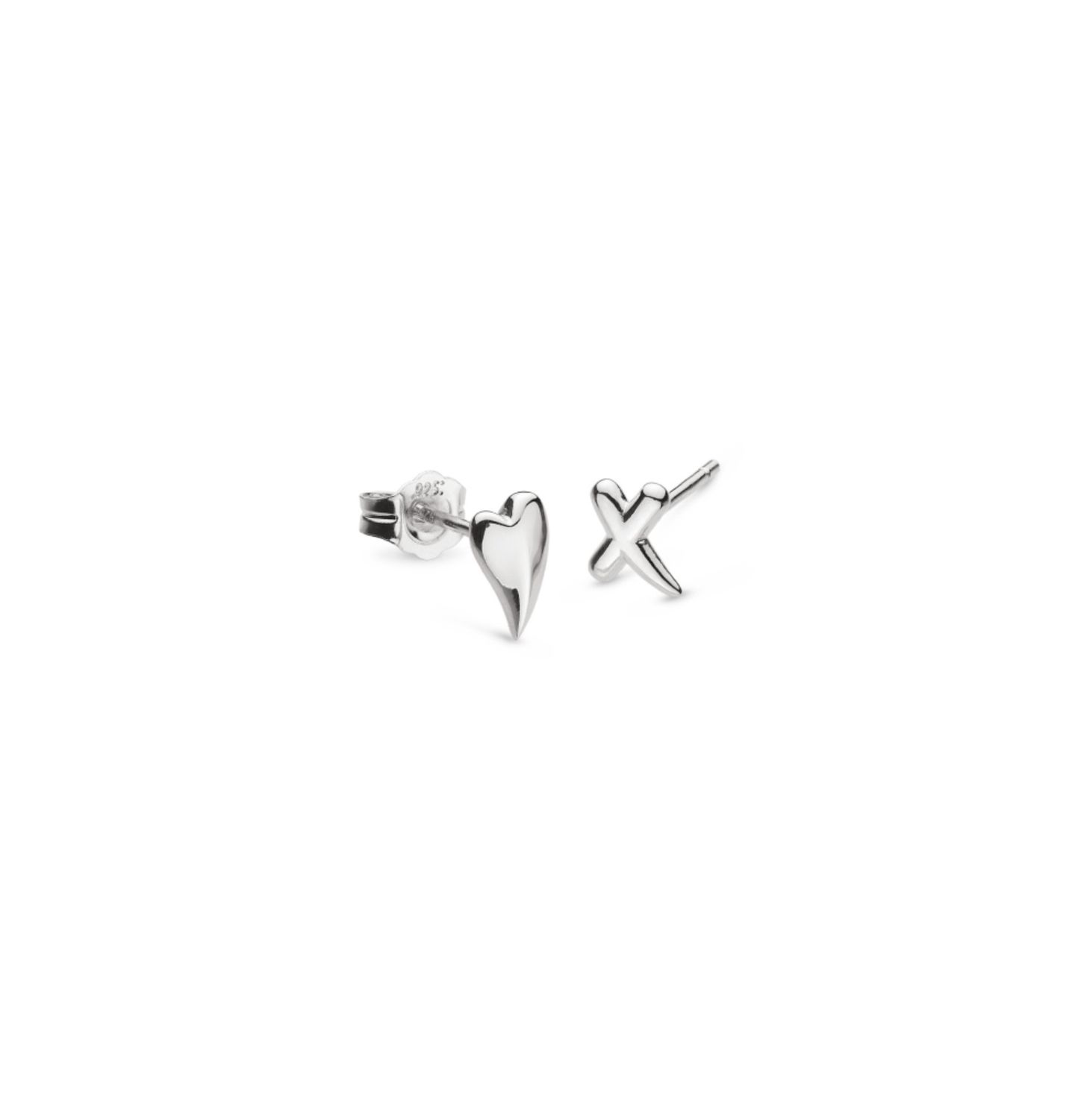 Desire Kiss Silver  Heart And Kiss Mismatch Stud Earrings