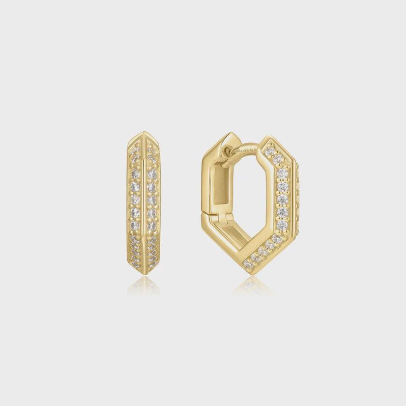 Gold Sparkling Shield Huggie Hoop Earrings