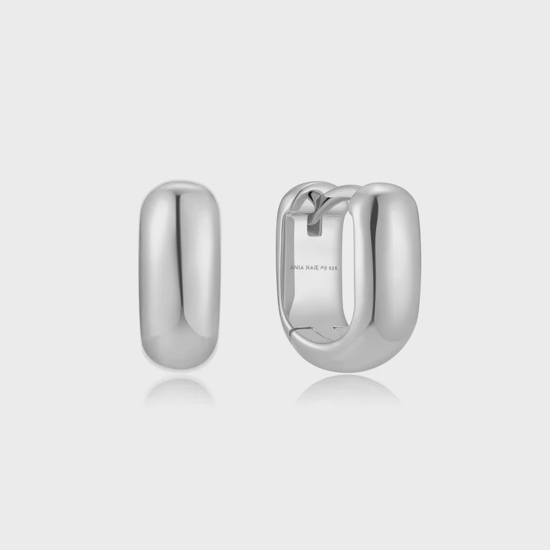 Mini U-Shaped Huggie Hoop Earrings, Metal: Sterling Silver