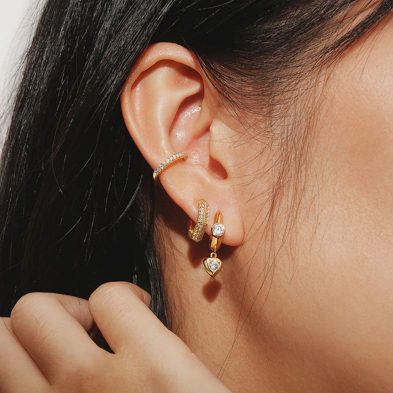 Sparkling Shield Huggie Hoop Earrings