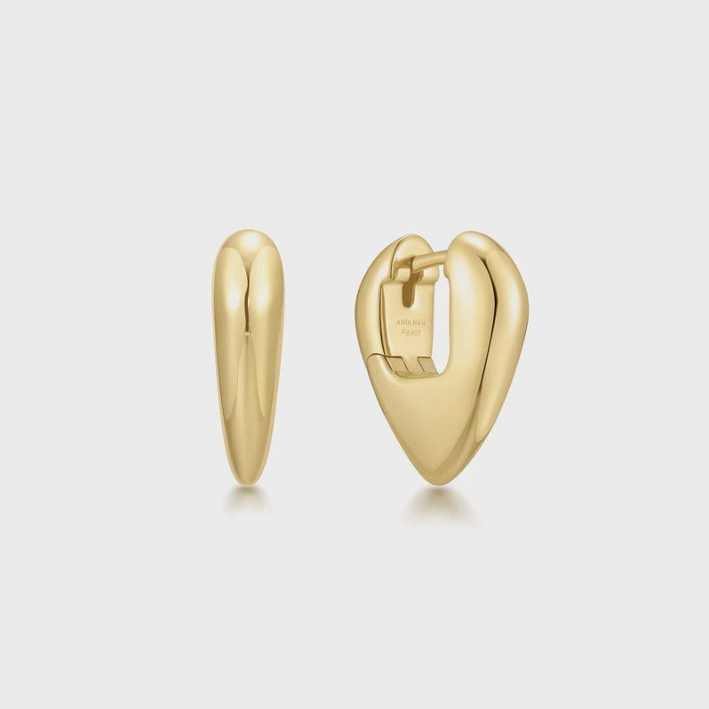 Gold Puffy Shield Huggie Hoop Earrings