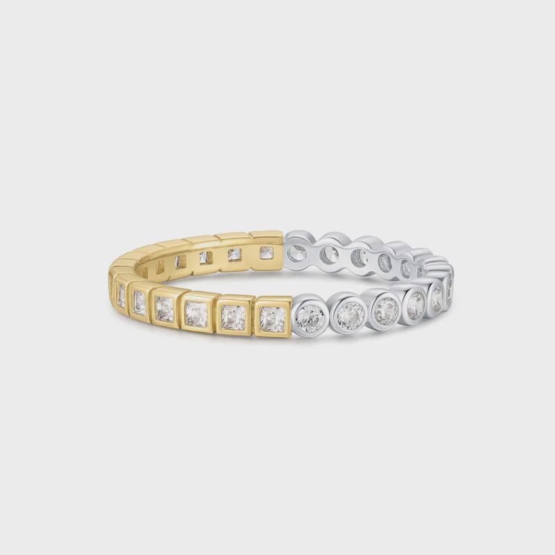 Two-Tone Square and Circle Bezel Ring