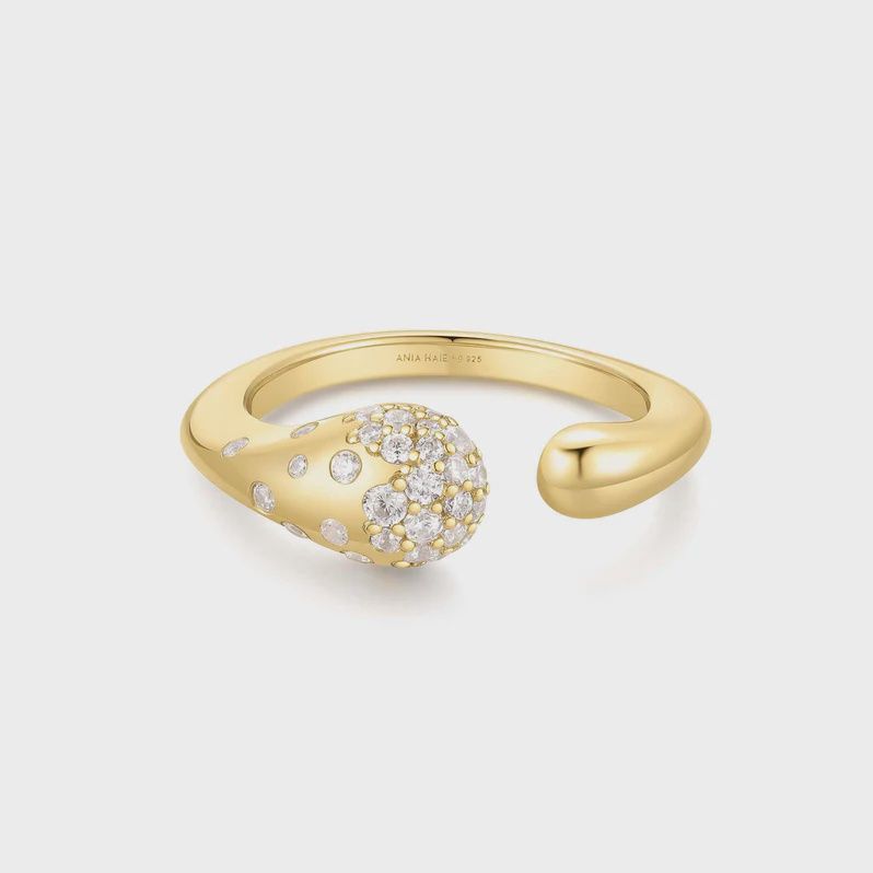 Gold Sparkling Sculptural Crossover Adjustable Ring